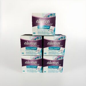 5-Always Discreet Feminine Wipes Fresh and Clean Individual Wipes To Go 20